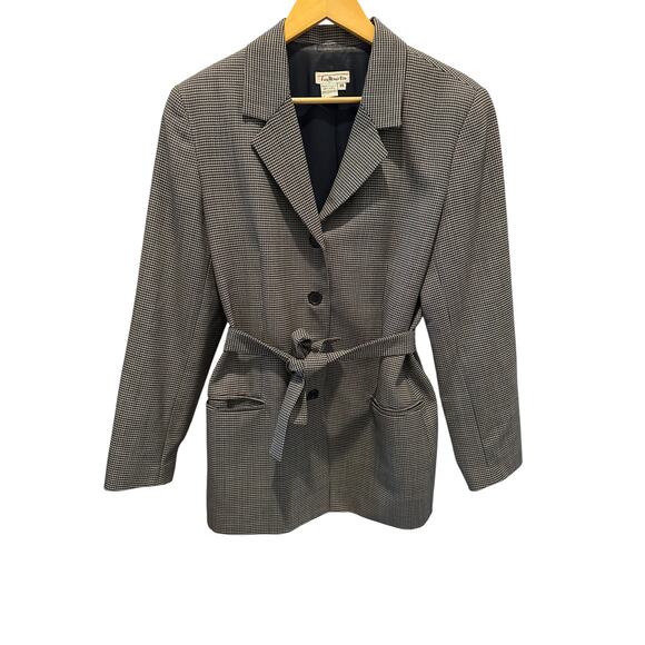 Vintage 90s Talbots 100% Wool Houndstooth Blazer Size 14 MadeinUSA DarkAcademia - Picture 1 of 7